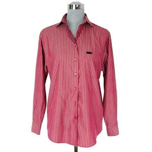 Vintage Faconnable Red Striped Button Down Shirt Size Small